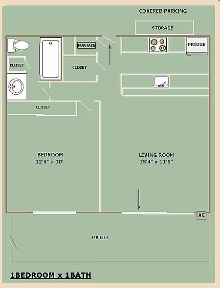 2 Bed 1.5 Bath floor plan